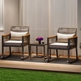 thumbnail image 4 of ModFusion 3-Piece Outdoor Indoor Patio Conversation Furniture Set, 2 Black Rattan Wicker Rocking Chairs with Cushion and 1 Tempered Glass Top Coffee Table, Light Gray Cushion, 4 of 10