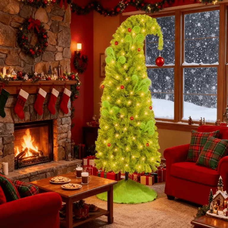 Green Christmas Tree 7.5FT Whimsical Christmas Tree Artificial Christmas Trees for Party Home Christmas Decor for Indoor Ourdoor Decorations