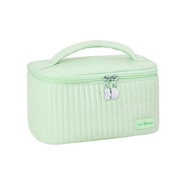 PU tapa abierta forma de pastel bolsa de maquillaje bolsa de almacenamiento de cosméticos bolsa de maquillaje portátil de color suave verde claro