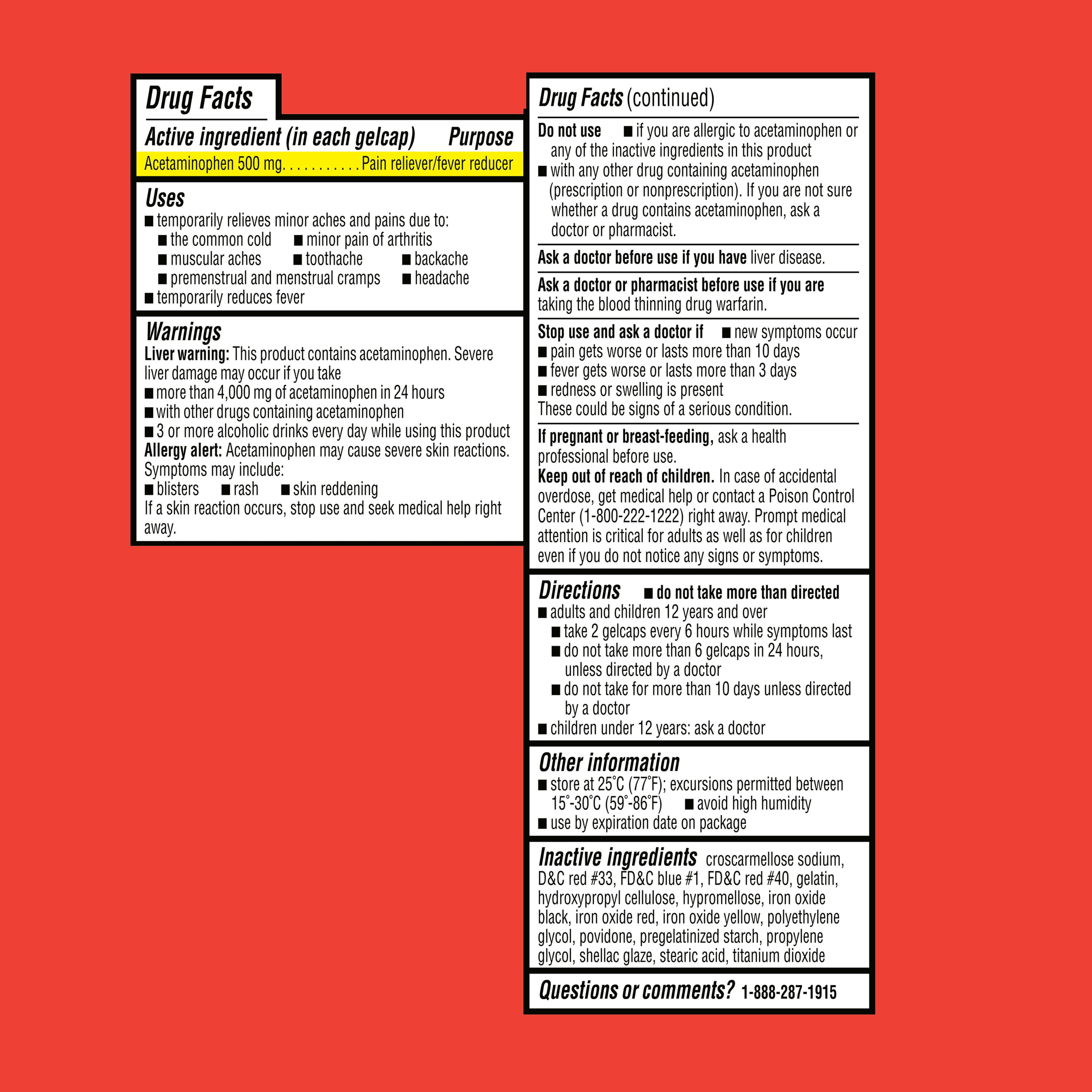 Equate Extra Strength Pain Reliever Acetaminophen Gel Caps, 500mg, Pain Reliever/Fever Reducer, 100 Count, Compare to Tylenol® Extra Strength Rapid Release Gels Active Ingredient