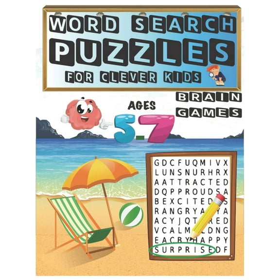 Word Search Puzzles For Clever Kids: Easy Word Search From Kindergarten To 1st grade level Ages 5-7 (8.5"x11") 82 Pages With Solutions Included (Word