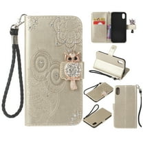 iPhone X Case, iPhone XS Case Wallet, Allytech Cute Glitter Owl Cases for Girls Women Shockproof Folio Flip Cards Holder Stand Anti-Scratch Cover for Apple iPhone XS, iPhone X, Gold