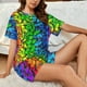 thumbnail image 4 of Fotbe Multicolored Butterflies Conjunto de Pijama Estampado para Mujer, 2 Piezas, Ropa de Dormir con Camiseta de Manga Corta y Shorts Suaves-Large, 4 of 6