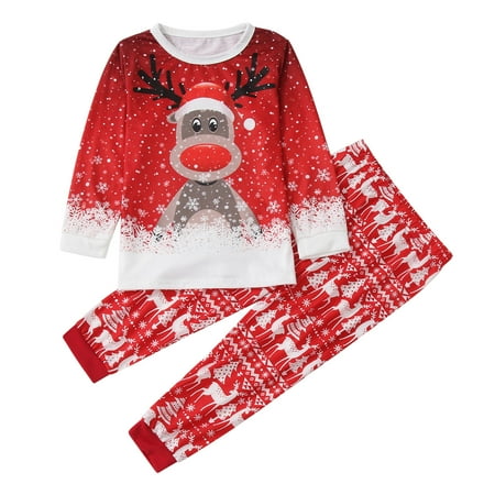 

AOOCHASLIY Family Christmas Pajamas Clearance Plaids & Stripes Christmas Child Blouse Tops+Pants Xmas Family Matching Pajamas Set