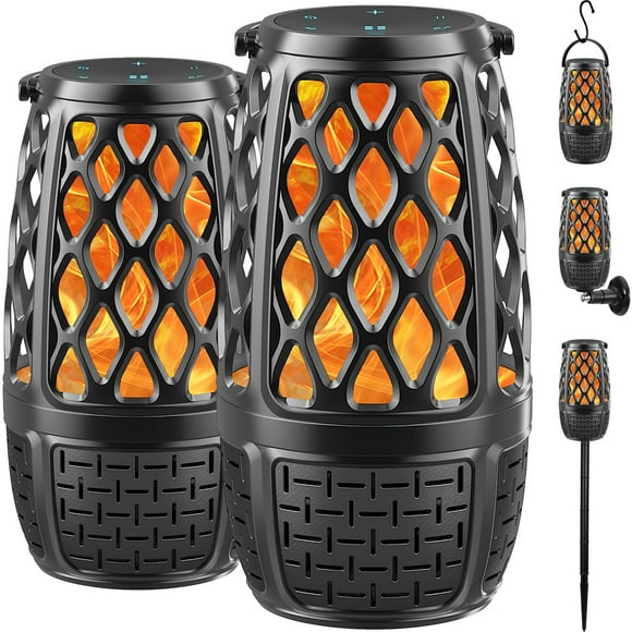 2 Pack Outdoor Bluetooth Speakers, Upgrade Multi-Sync Bluetooth Party Speakers with Flame Light, Built-in 360° HD Stereo Sound, Cool Tech Gadgets Upgraded IPX7 Waterp