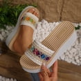 thumbnail image 3 of Platform Sandals for Women Bohemia Knit Band Slip on Wedge Slides Lightweight Beach Vacation Casual Dress Shoes White Size 6.5, 3 of 6