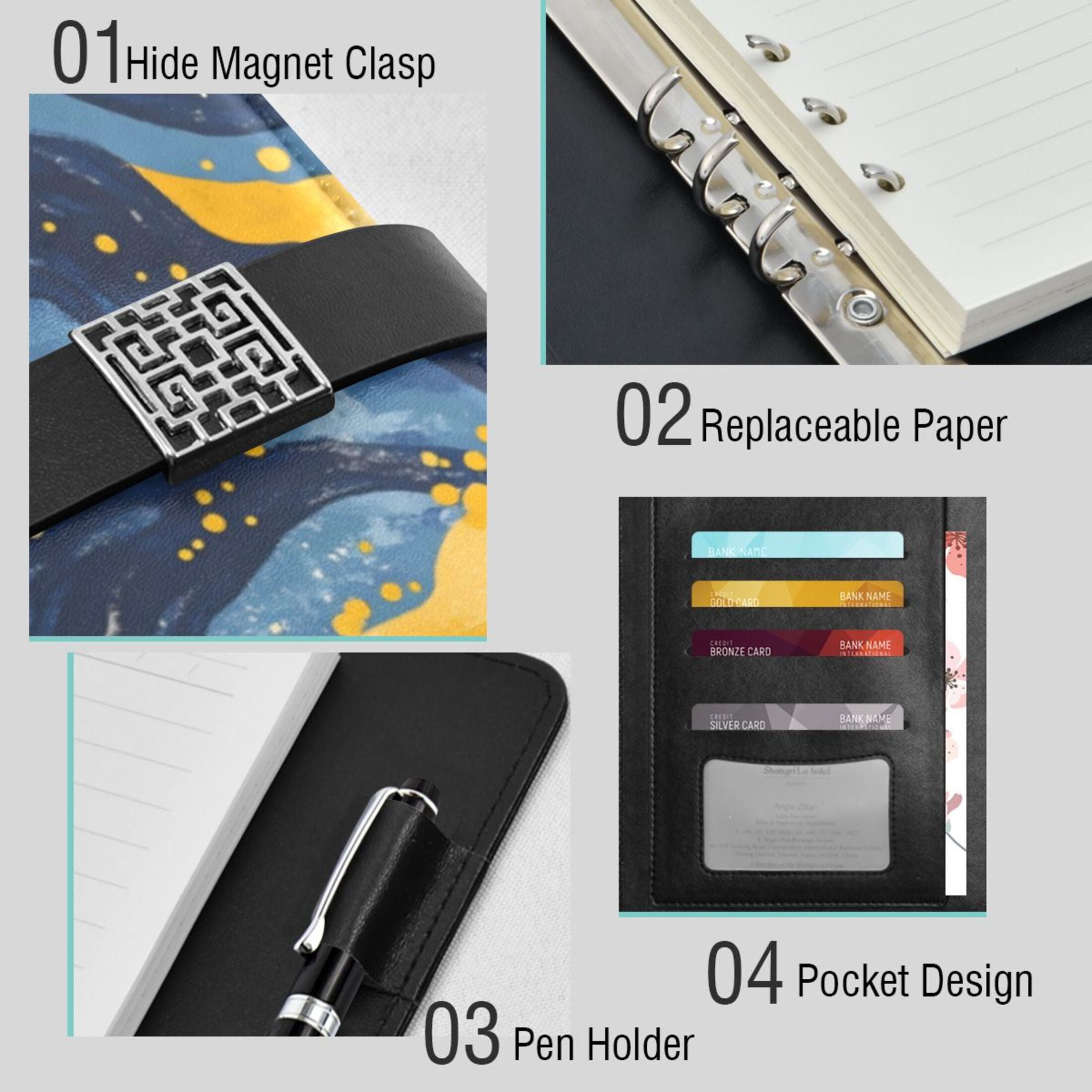 Leather Planner Leather Notebook Notebook Journal Binder Design Pen Pocket Design Convenient for Storage Blue River Pattern