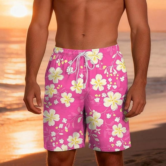 CONZONE Mens Swim Trunks Hawaiian Graphic Y2K Board Shorts for Men Elastic Waist Drawstring Lightweight Quick Dry Summer Beach Swim Shorts