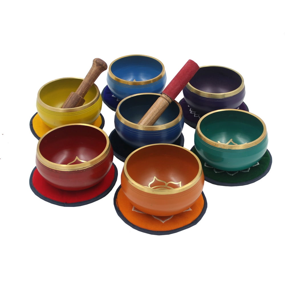Tibetan Large Palm Size Complete 7 Chakra Singing Bowls Premium Set