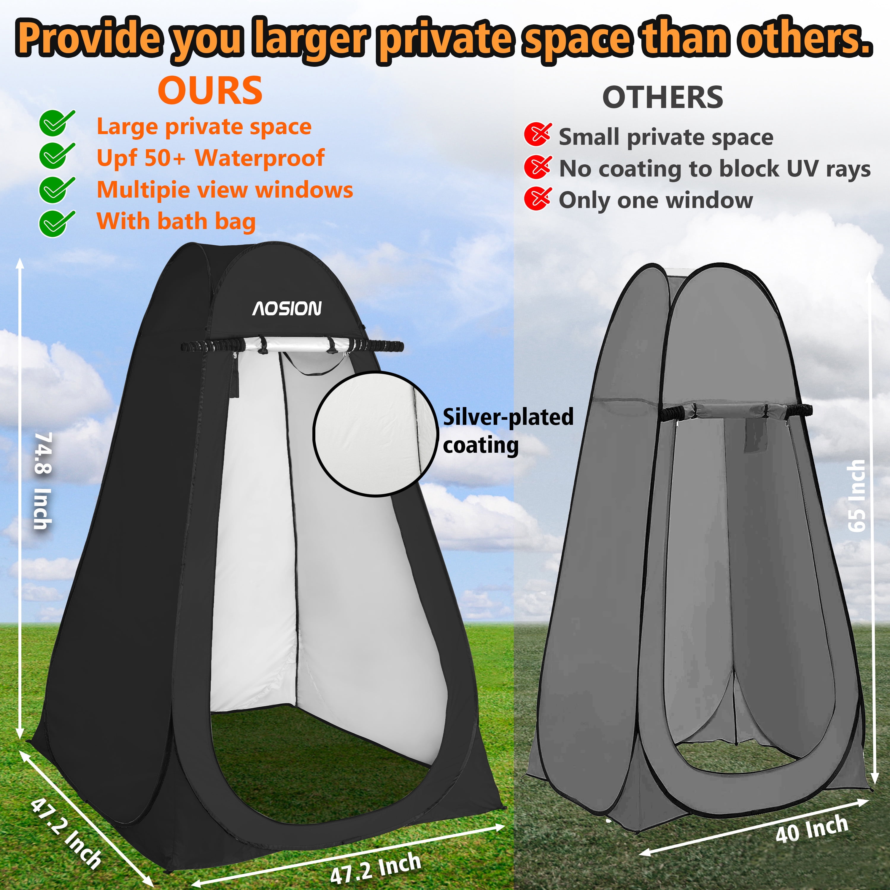 Pop Up Shower Camping Tent, Outdoor Privacy Camp Toilet Tent, Portable Dressing Room with Carrying Bag, Bath Bag for Camping, Hiking
