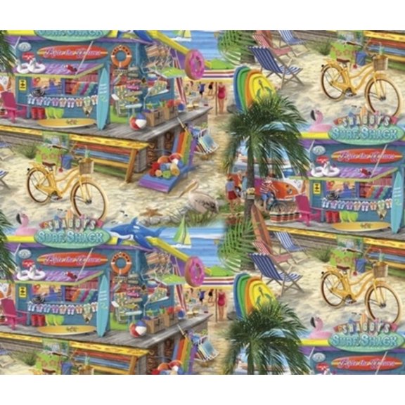 Shaggy's Surf Shack Beach Supplies Surfing Store Cotton Fabric