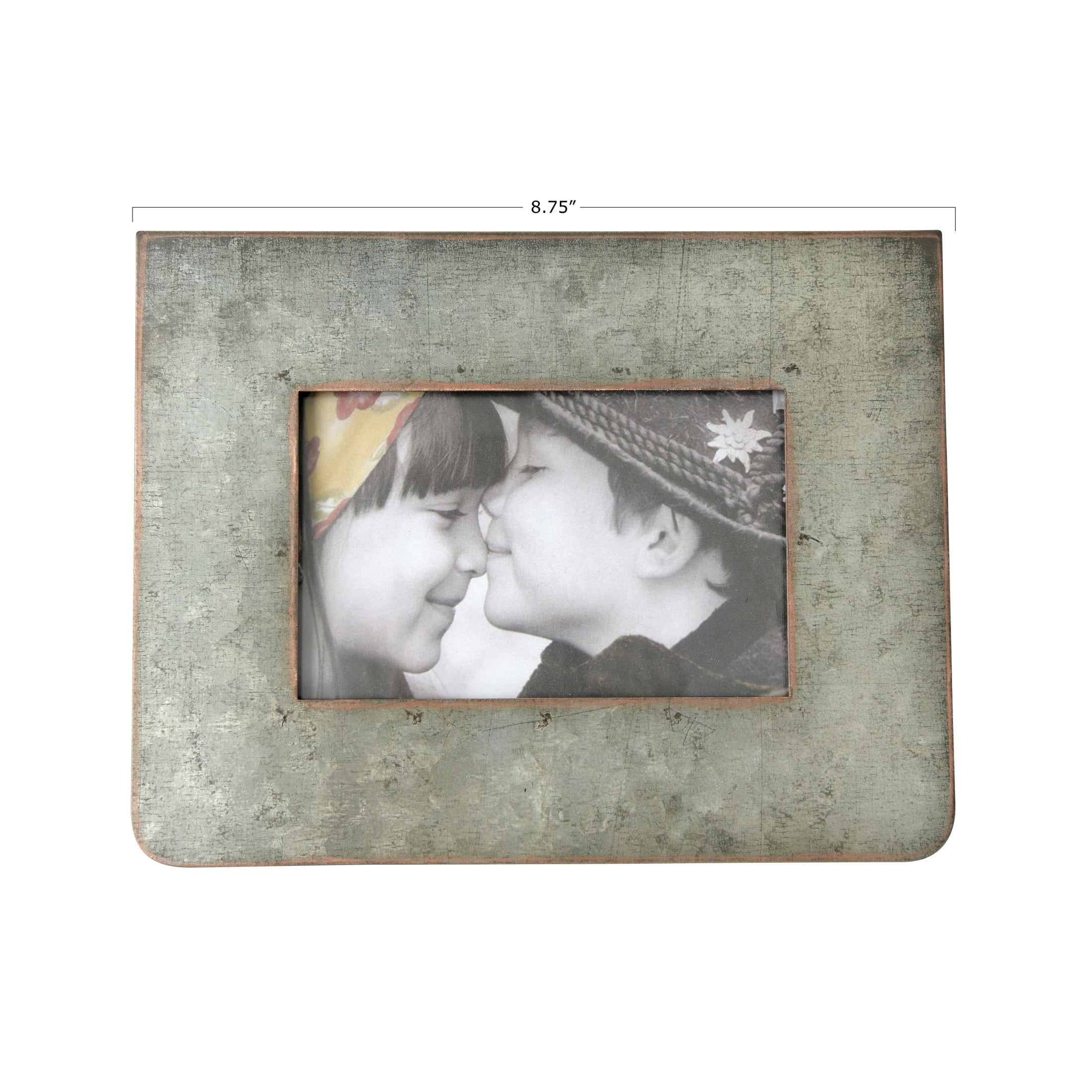 Creative Co-Op Galvanized 2-Sided Standing Picture Frame, Holds 3" x 5" Photos, 8.75" L