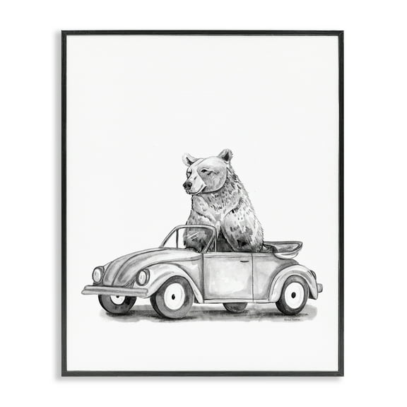 Stupell Industries Bear in Hot Rod Transportation Painting Black Framed Art Print Wall Art, 11 x 14