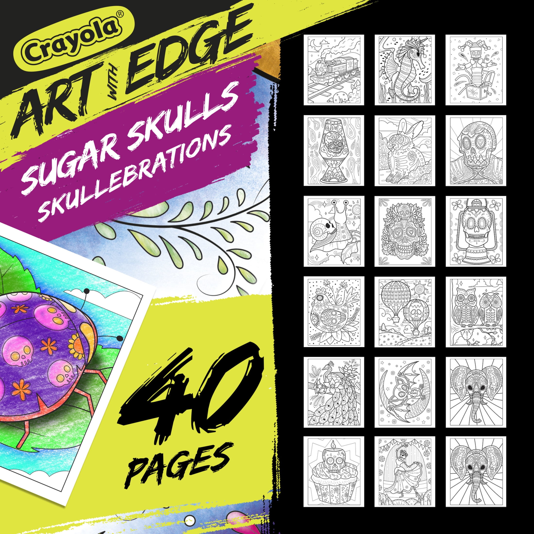 Crayola Art with Edge Sugar Skulls Coloring Books, Teacher Appreciation Gifts, Mothers Day, 40 Pgs, Vol. 3 Child, Unisex
