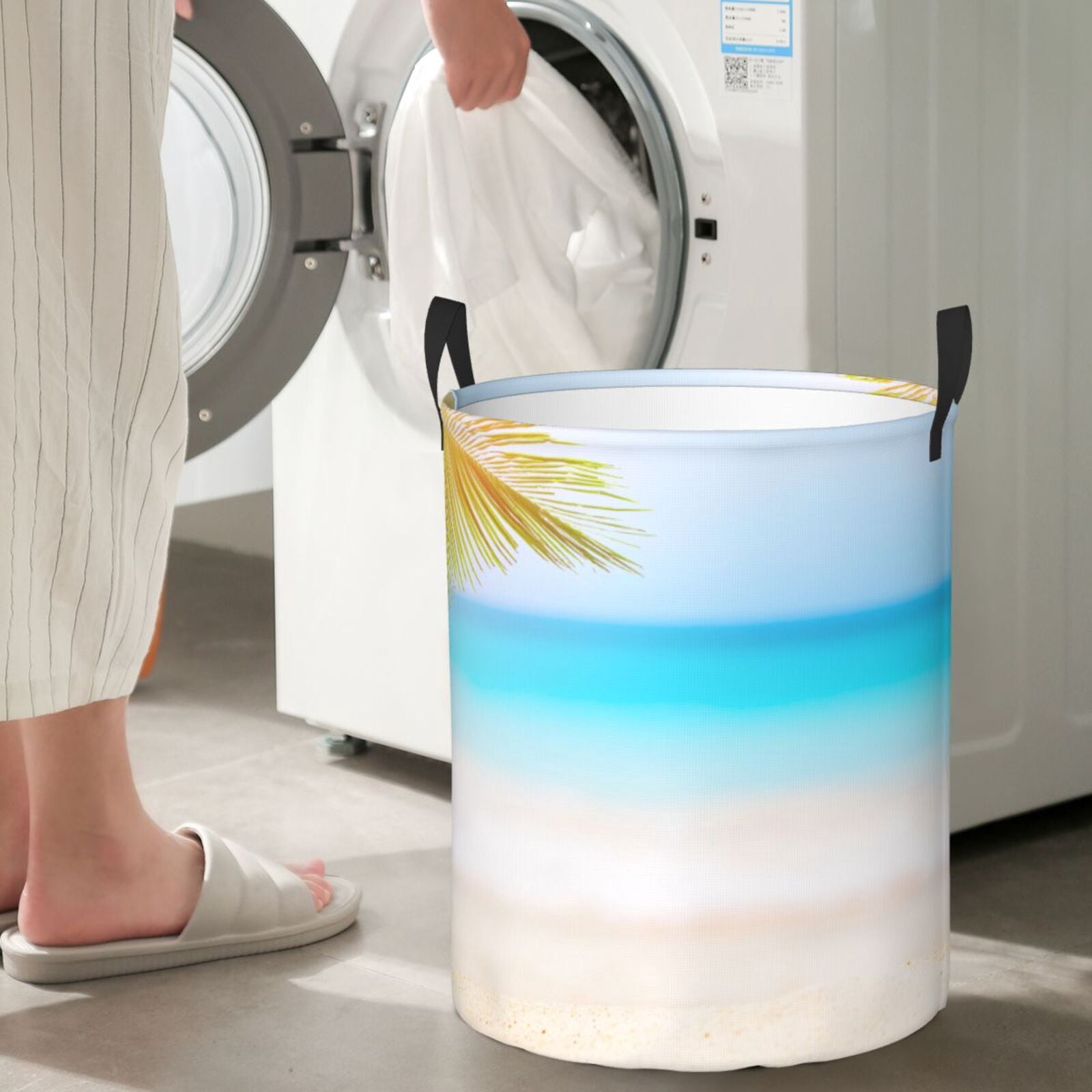 Large Laundry Basket with Handles - Coconut Palm Tree on Beach Kids Baby Dirty Clothes Laundry Hamper for Bedroom Aesthetic
