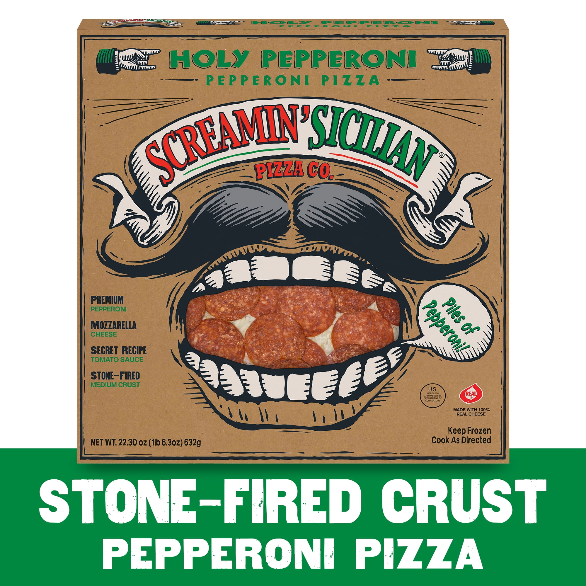 Screamin' Sicilian Original Pizzeria Crust Holy Pepperoni Frozen Pizza, 22.3 oz
