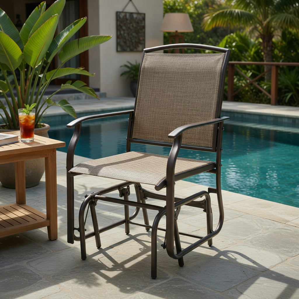 Hommoo Single Steel Frame Garden Glider Chair, Powder-Coated Wrought Iron Rocking Seating with Breathable Fabric Seat, Outdoor Patio Swing for Deck, Backyard & Balcony, Gray