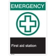 thumbnail image 1 of ANSI Z535 Rigid Plastic "Emergency First Aid…", 7" x 10" (52 Units), 1 of 1