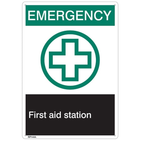 ANSI Z535 Rigid Plastic "Emergency First Aid…", 7" x 10" (152 Units)