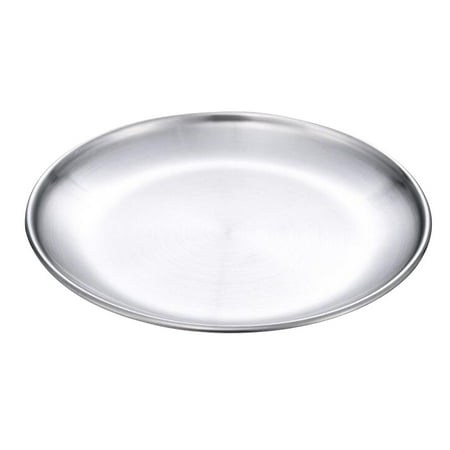 

Plate Serving Platter Metal Round Tray Stainless Steel Dinner Plates Steak Dish Snack Food Pan Seafood Barbecue Iron