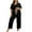 Black, variant on gbyLJF Women Plus Size 2 Piece Outfits V-neck Short Sleeve Shirts Drawstring Long Pants Solid Color Tracksuits XL-5XL