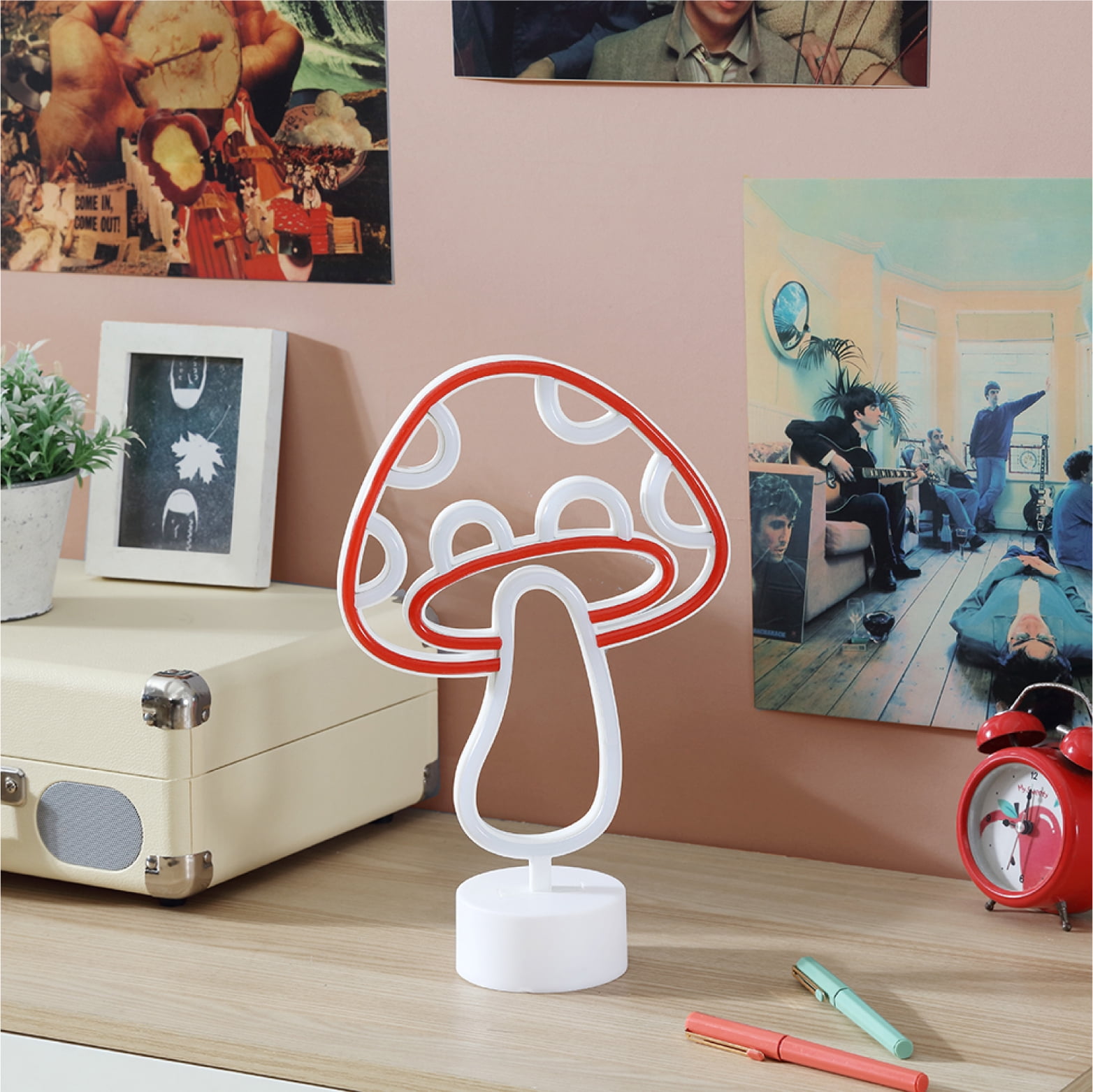 Urban Shop 12.25" Mushroom LED Neon Table Light, Red and White