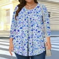 thumbnail image 5 of successthop Floral Blouses for Women Plus Size 3/4 Sleeve Tunic Top Crewneck Curved Hem Shirt Print Tops Loungewear, 5 of 7