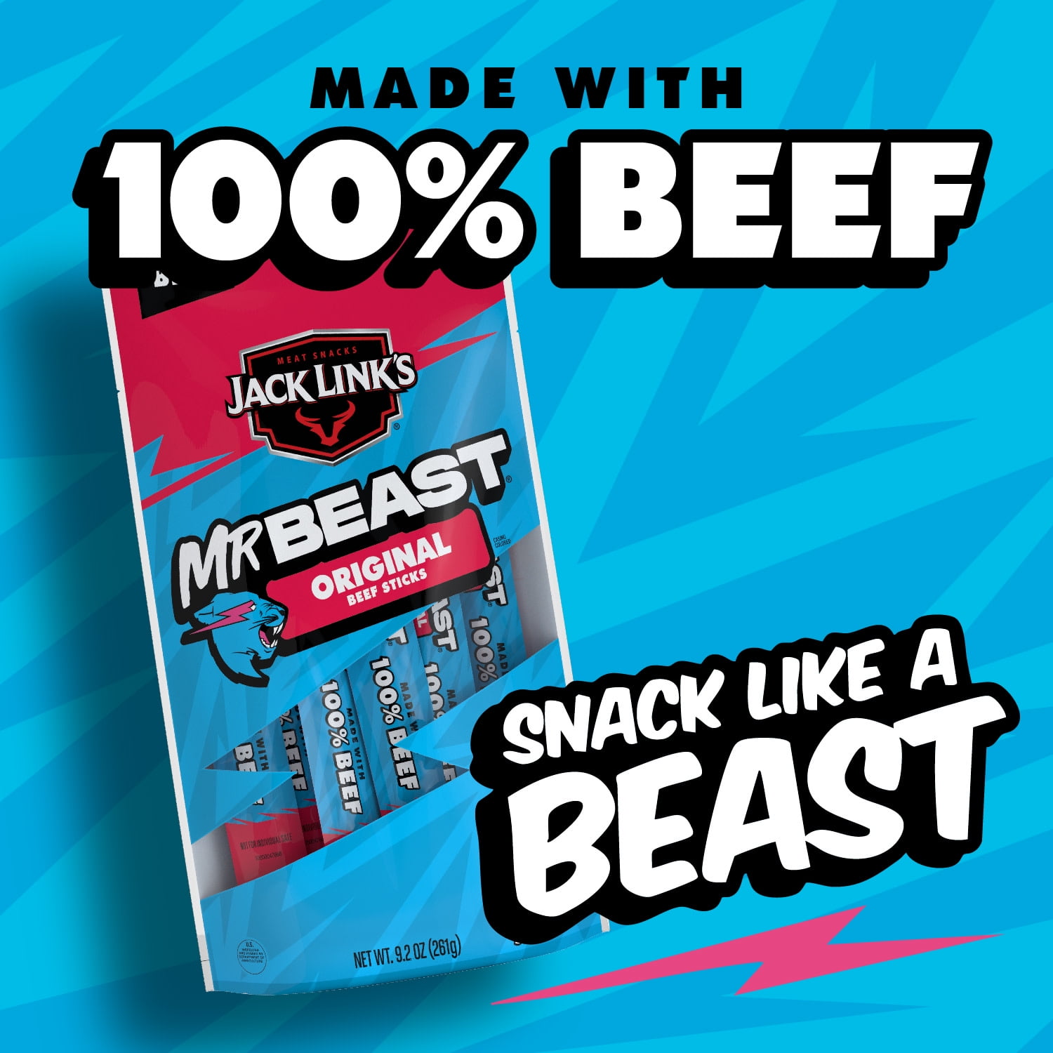 Jack Link's x MrBeast Original Beef Sticks, 9.2 Ounce, 10 pack of