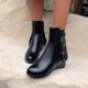 thumbnail image 3 of NECHOLOGY Botas Mujer Adulto Femenino Zapatos Botines mujer Botas de realce interior con cremallera lateral y hebilla de cinturón con borlas de cuero de color sólido para mujer (Black, 9), 3 of 7