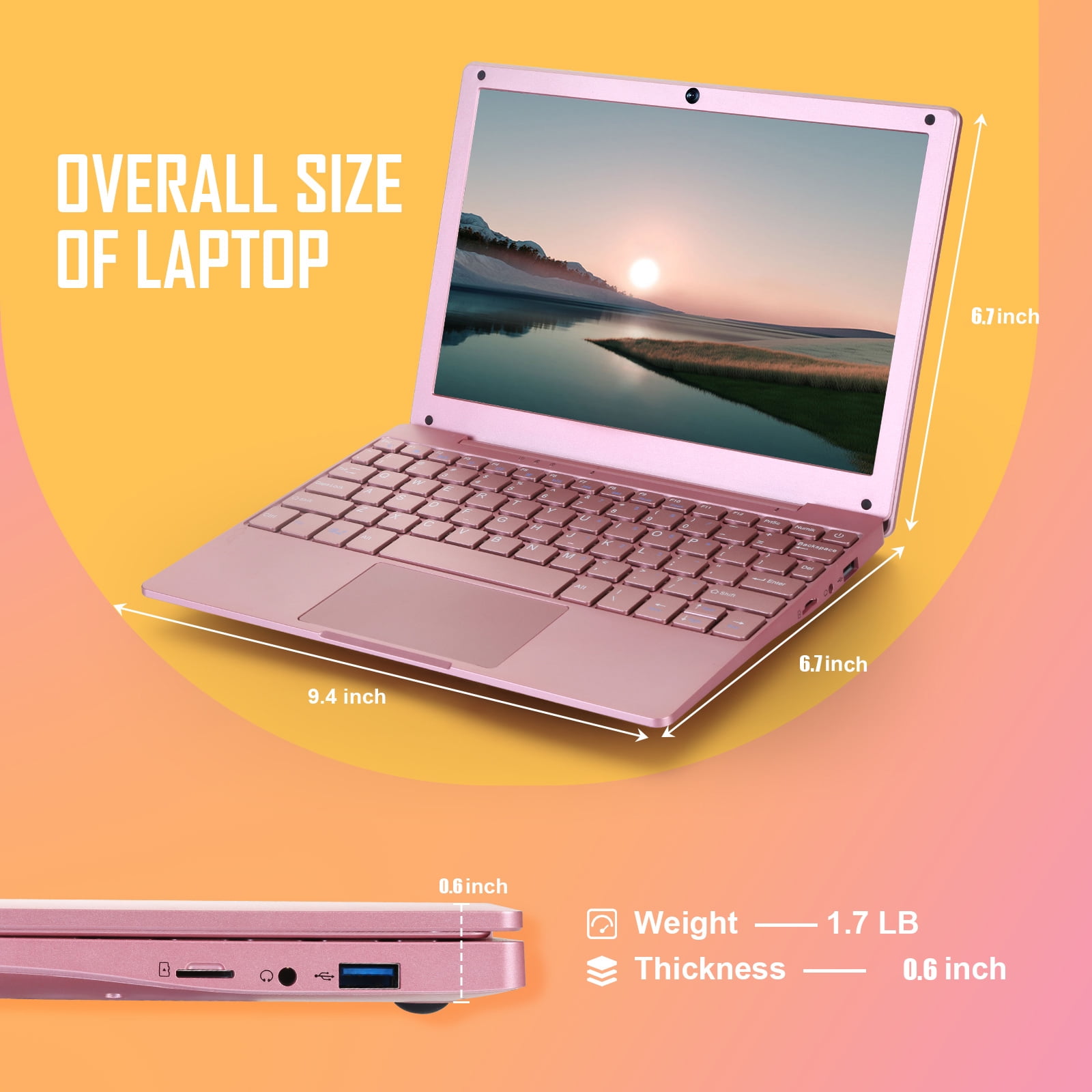 NBD 10 inch Mini Laptop, Windows 11, Intel Celeron Quad-Core