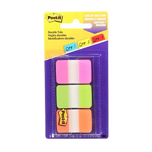 Postit Tabs, 1 in, Solid, Pink, Green, Orange, Durable, Writable