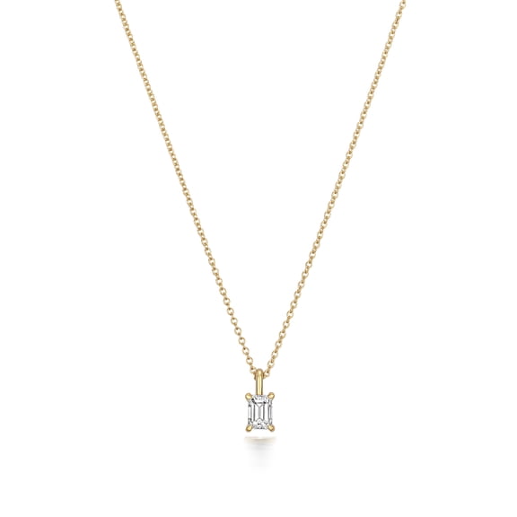 Beautiful 18k Gold Women Diamond Necklace Emerald Cut 0.19 Carat - 18 inch