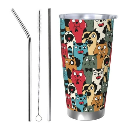 

Salouo Different Cats 1 Print 20oz Tumbler with Lid Stainless Steel Vacuum Insulated Tumbler Durable Insulated Coffee Mug Thermal Cup with Splash Proof Sliding Lid-Straw Three-piece Set