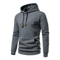 thumbnail image 2 of SWSMCLT Men's Waffle Knit Hoodie Hooded Sweatshirt Basic Solid Long Sleeve Slim Fit Hoodies Comfy Casual Drawstring Spring Spring Fall Top Dark Grey 42, 2 of 4