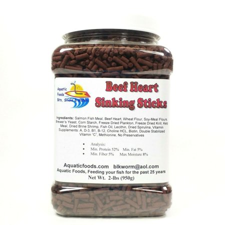 Beef Heart Sinking Sticks, Perfect for Discus, Cichlids & All Types of Tropicals…2-lbs Large Jar