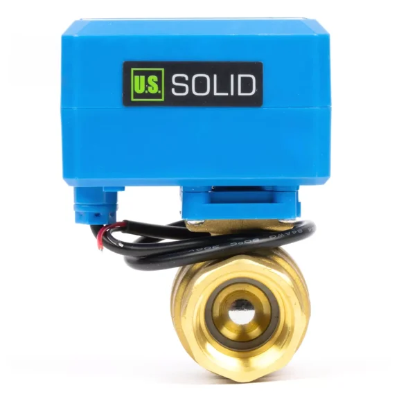 U. S. Solid Motorized Ball Valve with 2 Signal Lights, 3/4 inch, Brass, Normally Closed, Blue Casing