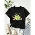 thumbnail image 1 of Cute Cartoon Frog With Mushroom Graphic Print, Tween Girls' Casual & Comfy Crew Neck Short Sleeve Tee For Spring & Summer, Tween Girls' Clothes For Outdoor Activities, 1 of 6