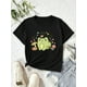 thumbnail image 1 of Bonita camiseta de manga corta con cuello redondo, informal y cómoda, con estampado gráfico de rana y hongo para niñas preadolescentes, ideal para primavera y verano. Ropa para actividades al aire li, 1 of 6