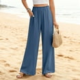 thumbnail image 2 of Linen Pants for Women 2026 Summer Elastic Waist Stretchy Flowy Pants Casual Loose Fashion Beach Trousers with Pockets OIOLOYJM Blue XL, 2 of 5