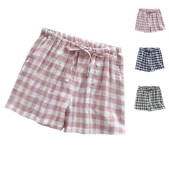QSXADF Women's Pajama Shorts Pajama Tops Sleep Shorts Plaid Drawstring Pocketed Lightweight Pajama Shorts Women Summer Pajamas Soft Loungewear