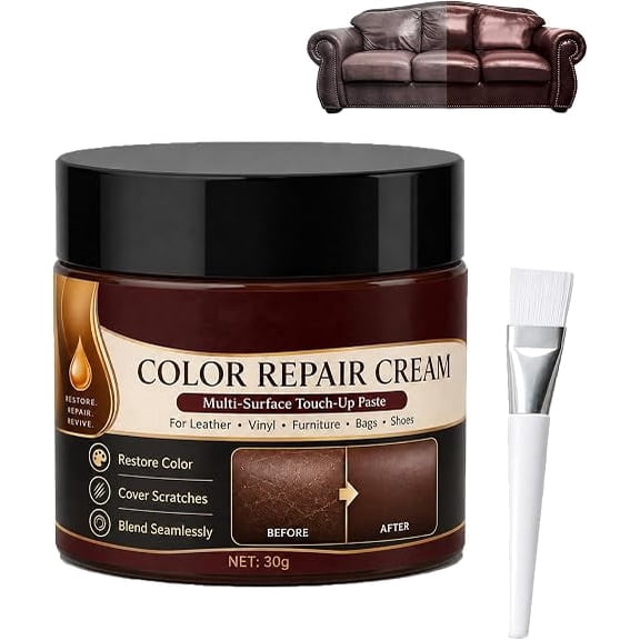 Brown Leather Color Repair Cream - Leather Repair Kit | Leathers & Vinyl Recoloring Balm, Restore Scratches, for Leather Furniture, Couch, Car Seat