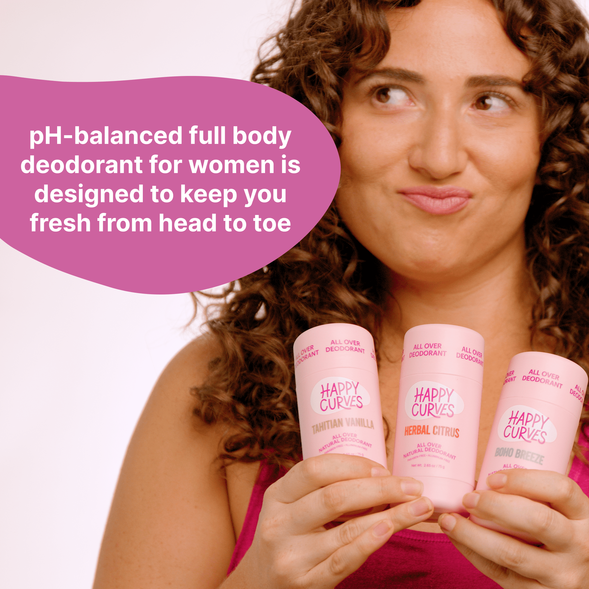(3 pack) Happy Curves Natural, Aluminum Free Whole Body Deodorant for Women, Tahitian Vanilla, Stick, 2.65 oz