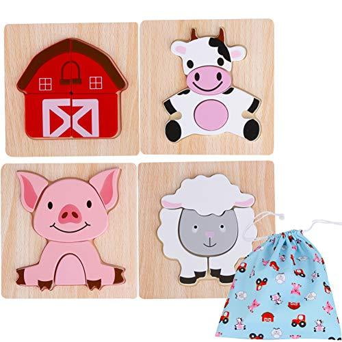 Asher Olivia Toddler Wooden Jigsaw Puzzles Chunky Ai Pack Of 4 Educational Toys For Preschool Kids Ages 1 2 3 Year Old Boys Or Girls Gift With Matching Canvas Bag