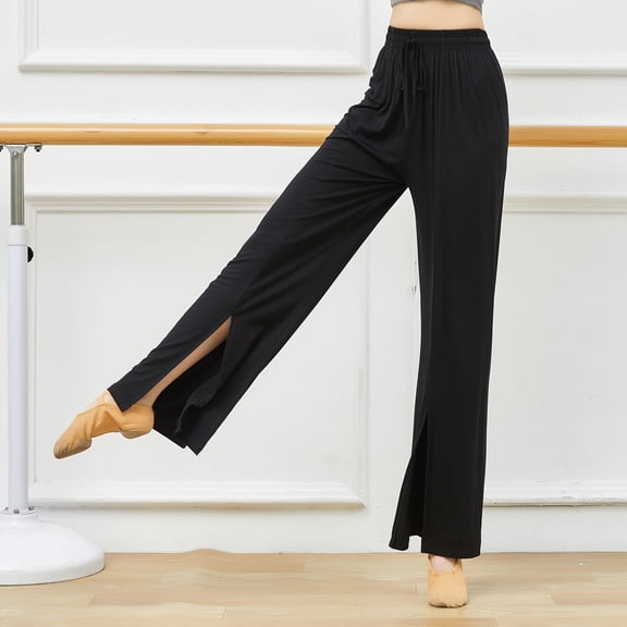 Lolmot Women's Loose High Waist Yoga Pants Slit Flowy Sport Workout Sweatpants Elastic Waist Modert Casual Loose Wide Leg Trousers Gym Pants Beach Draping Trousers