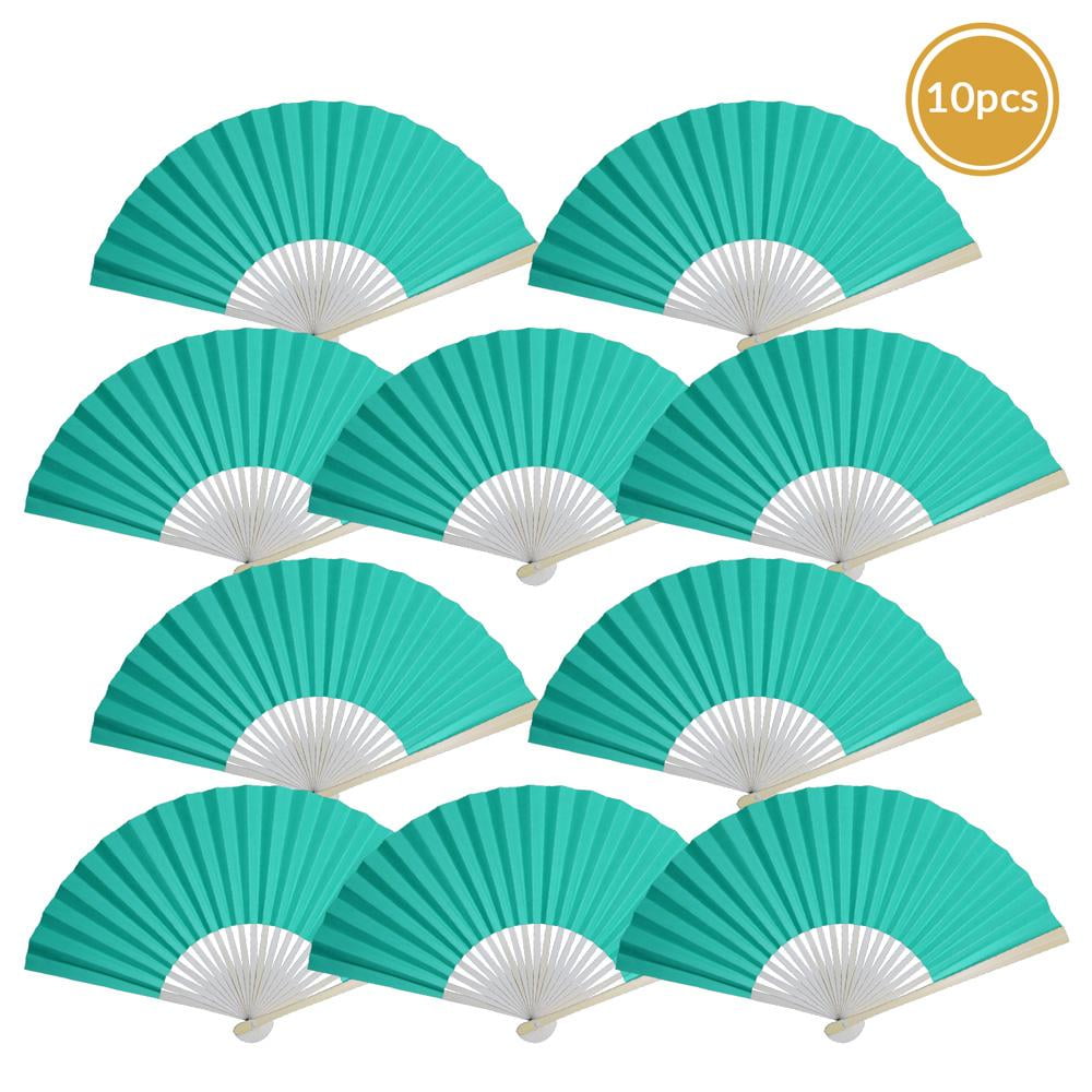 Quasimoon Paper Hand Fans for Women (9-Inch Premium, Water Blue, 10-Pack) - Ideal for Wedding and Party Favors, Gifts, and Decorations