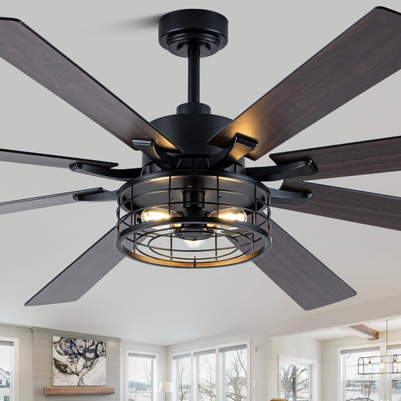 72 Inch Farmhouse Ceiling Fan with Lights and Remote Large Rustic Ceiling Fan Industrial Black Caged Fandelier Chandelier Light, Reversible Quiet DC Motor 6 Speeds for Indoor Outdoor