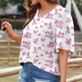 thumbnail image 4 of Mujeres verano estampado floral cuello en V manga corta suelta Tops camisas blusa pulóver Fridja bn6414, 4 of 9