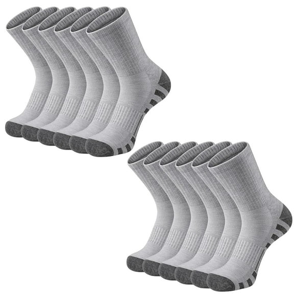 12 Pairs High-Performance Cushioned Crew Socks, Moisture-Wicking & Non-Slip Sport Athletic Socks for Running, Hiking, Gym - Unisex