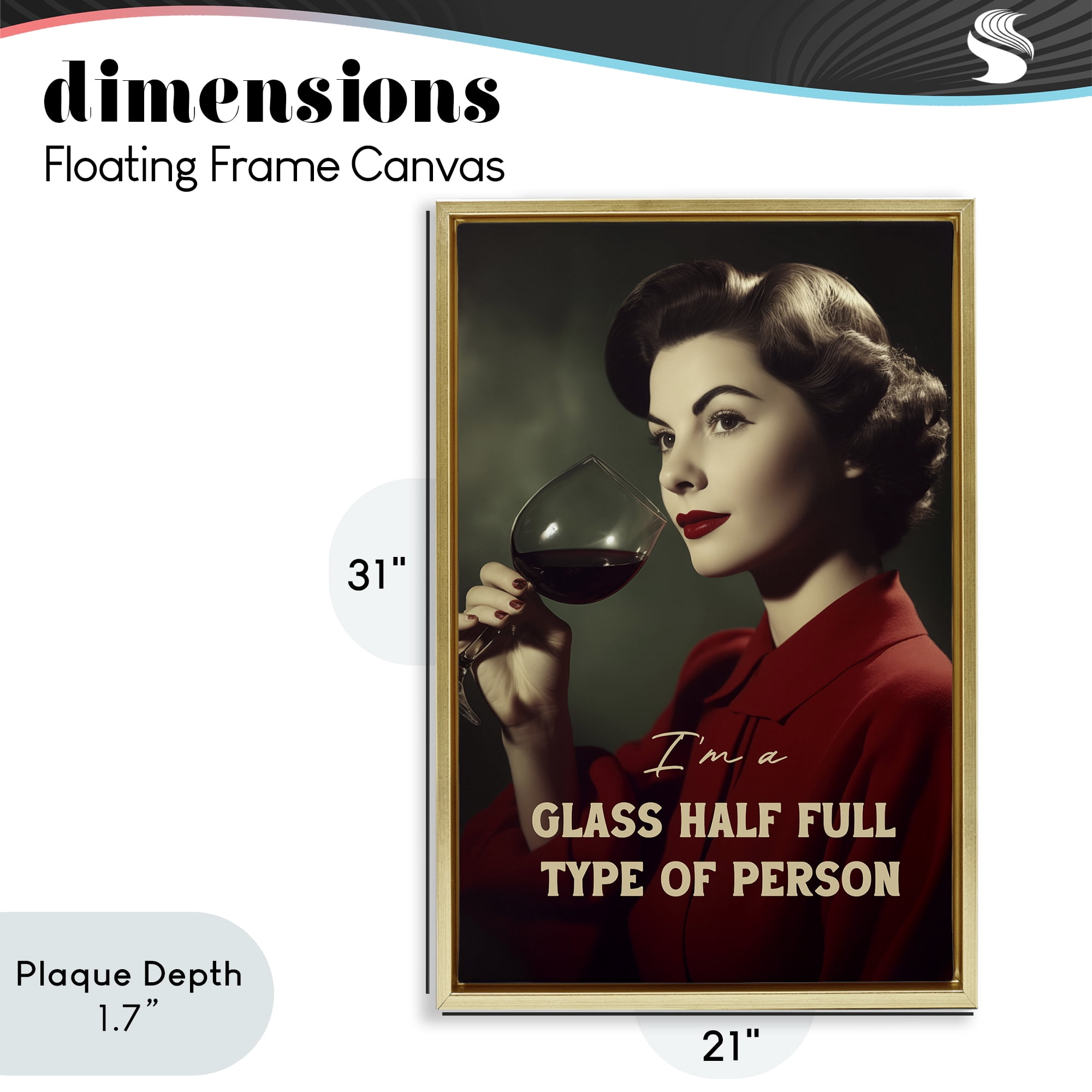 Stupell Industries Glass Half Full Person Gold Framed Floater Canvas Wall Art, design by Andreas Magnusson