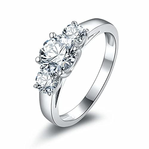 HeartsAndYou 3.5ct Round Cut Moissanite Engagement Ring for Women Three Stone 18k White Gold over Silver